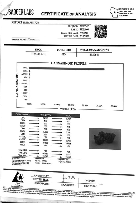Zashimi Strain, 26.6% THCa Flower_hope and herbs