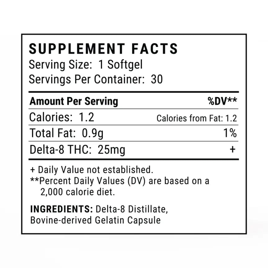 25mg Delta 8 Softgel Capsules - Delta-8 THC Products | Hope and Herbs