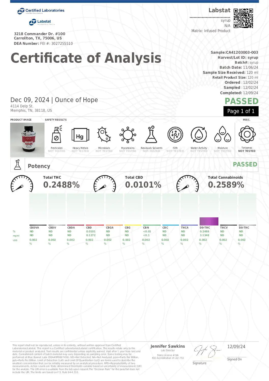 High Nine Delta 9 THC Syrup_hope and herbs