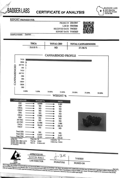 Zashimi Strain, 26.6% THCa Flower_hope and herbs