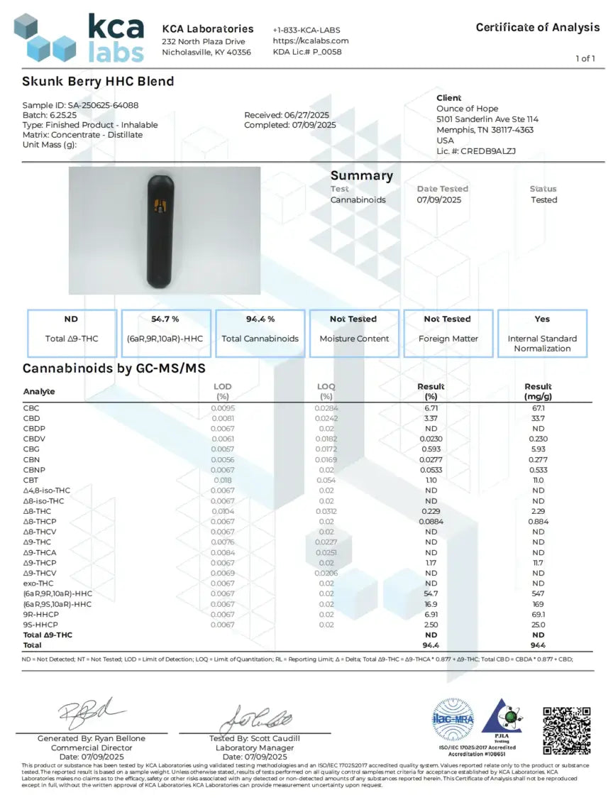 810mg HHC Skunk Berry Disposable Vape Pen - Hybrid Products |Hope and Herbs