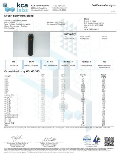 810mg HHC Skunk Berry Disposable Vape Pen - Hybrid Products |Hope and Herbs